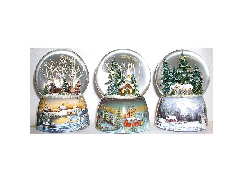 Roman Set of 3 Musical Wind Up Winter Scene Christmas Glitterdomes #23958