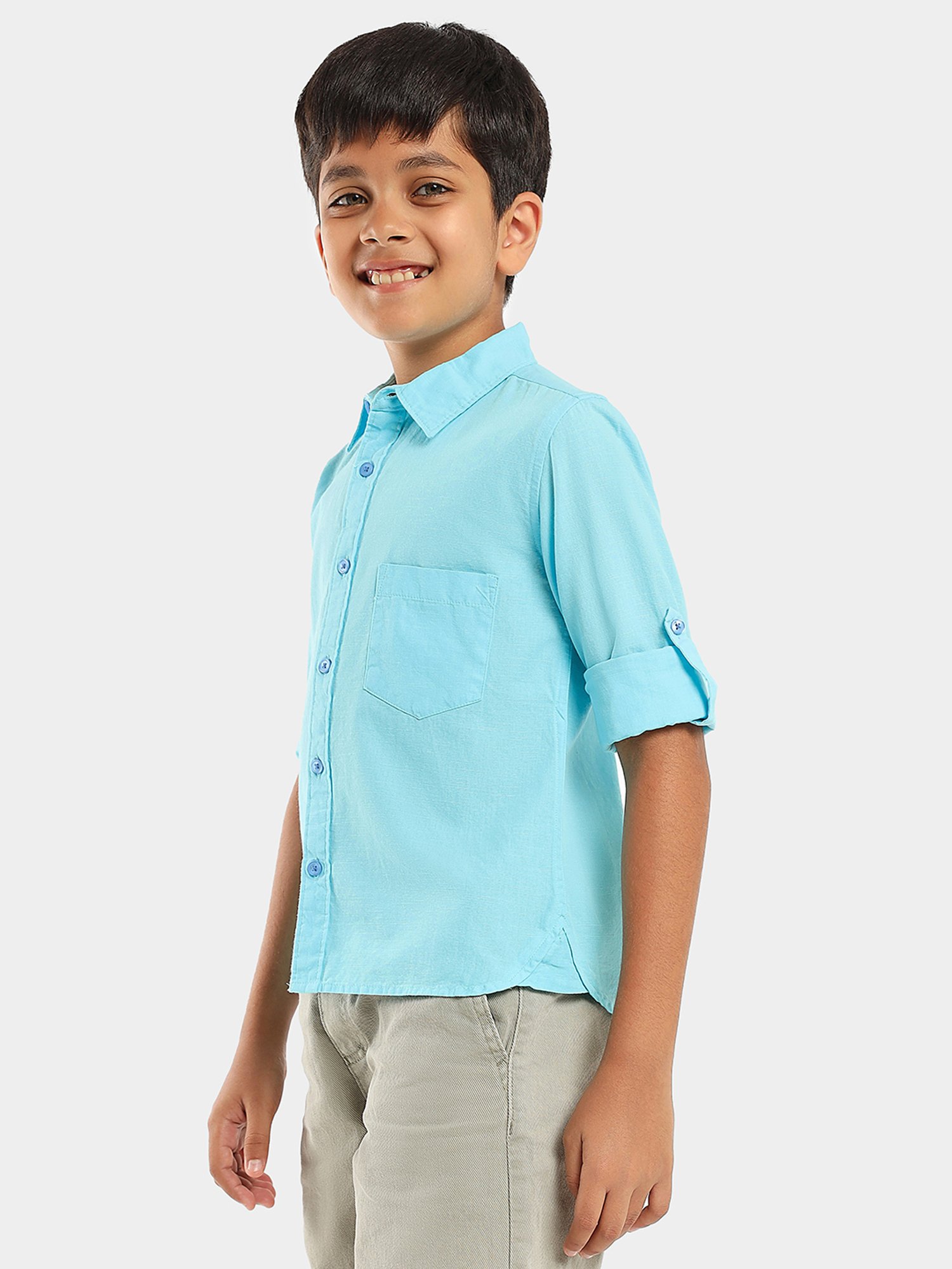 LilPicks Kids Light Blue Solid Shirt