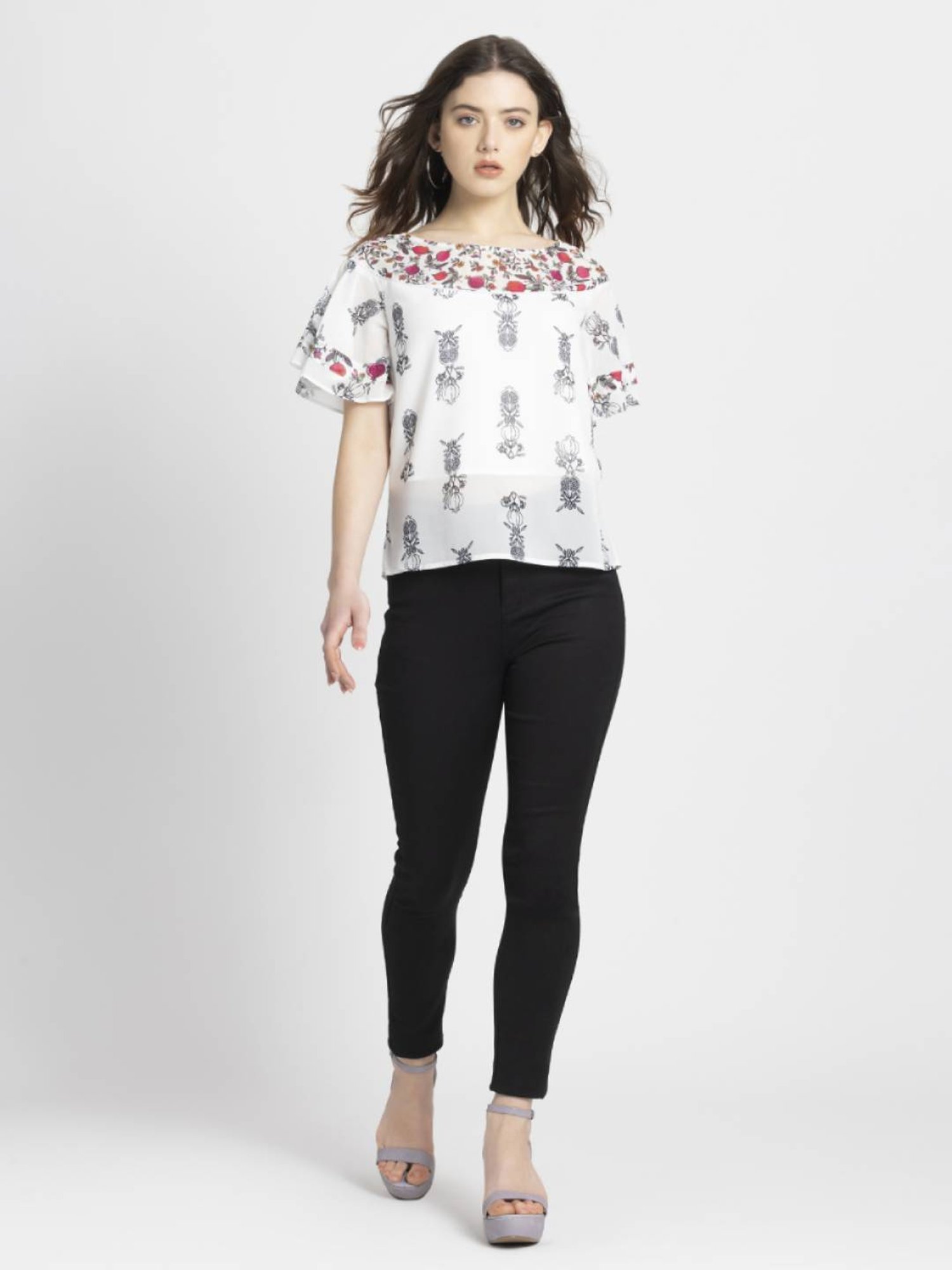 SHAYE White & Pink Printed Top