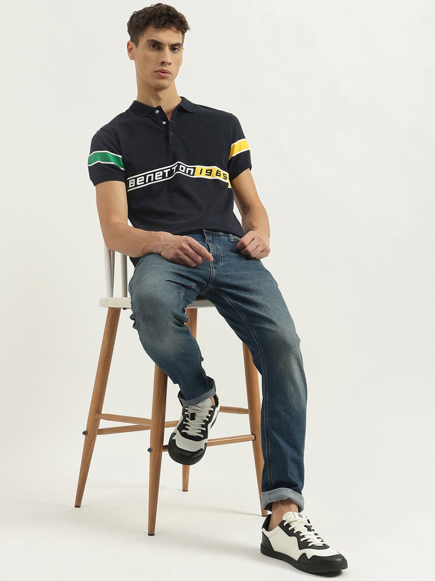 United Colors Of Benetton Blue Pure Cotton Regular Typography T-Shirt