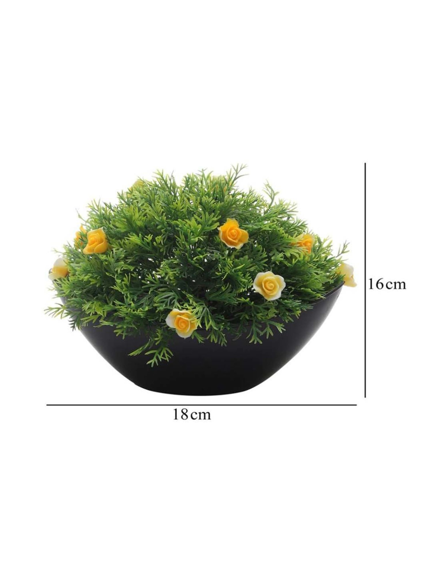 Foliyaj Green & Yellow Plastic Artificial Plant With Thick Leaves And Roses