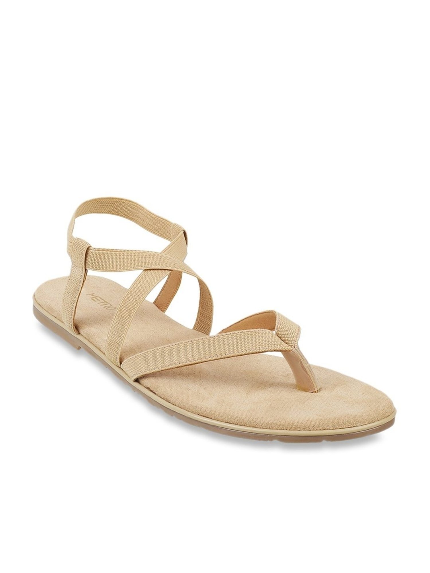 Metro Women's Beige Cross Strap Sandals