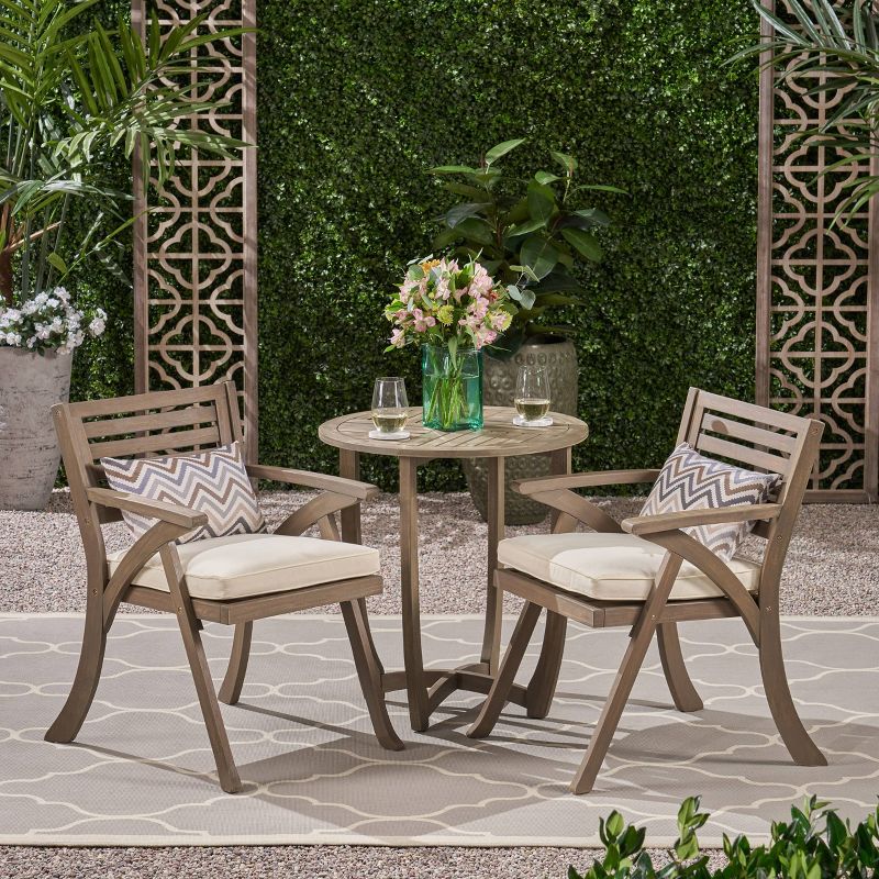 3pc Coronad Acacia Wood Patio Bistro Set Gray - Christopher Knight Home