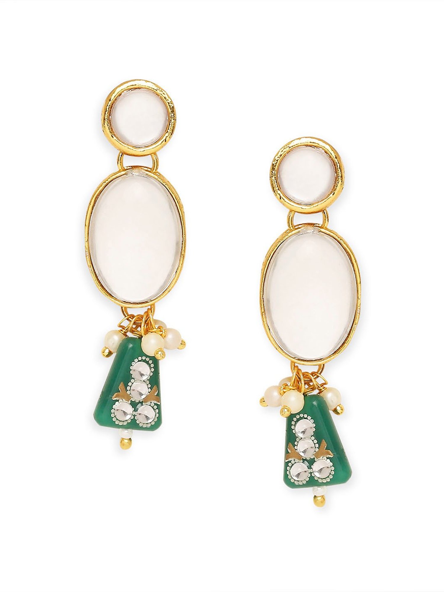 OOMPH Green Beads & Kundan Heavy Ethnic Jadau Choker Necklace Set with Drop Earrings