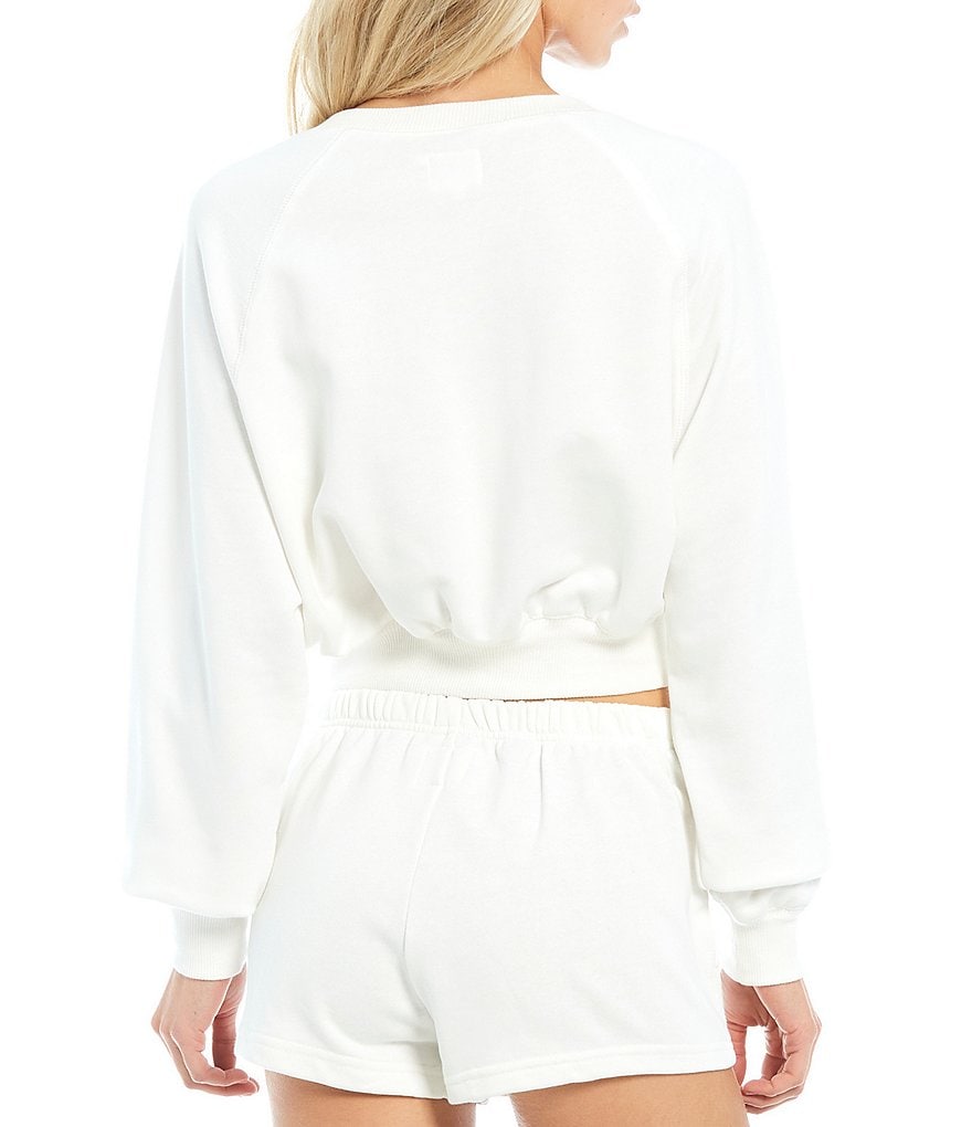 NIA Knit Notched Cutout V-Neck Long Sleeve Coordinating Crop Sweatshirt