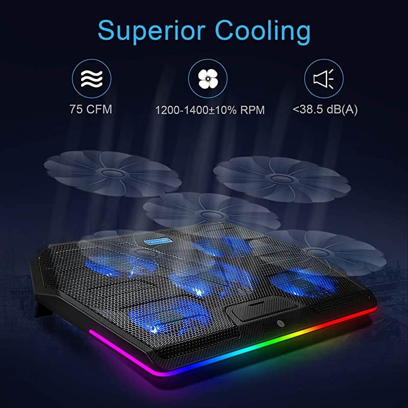 RGB Laptop Cooling Pad Cooler for 15617 Inch Laptop with 5 Quiet Fans and Touch Control 2 USB Port
