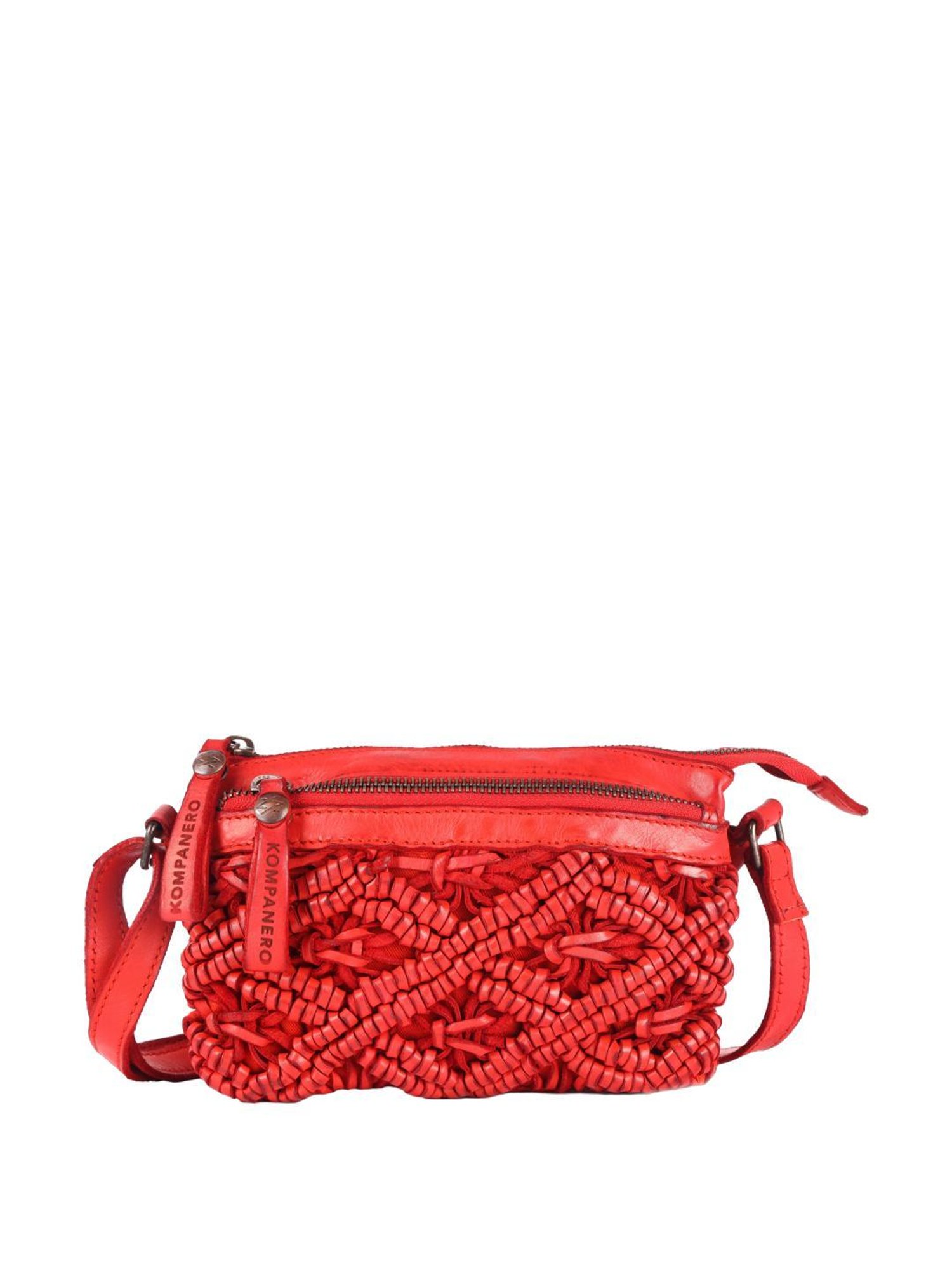 KOMPANERO Macrame Pep Red Textured Medium Sling Handbag