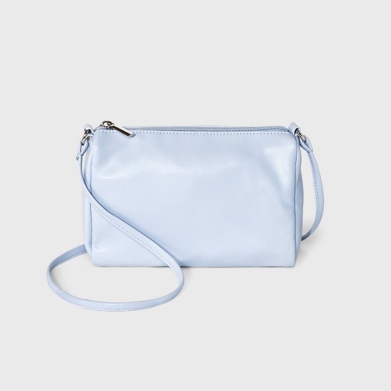 VR NYC Magnetic Strap Closure Mosaic Design Denim Laser Cut Crossbody Bag - Blue