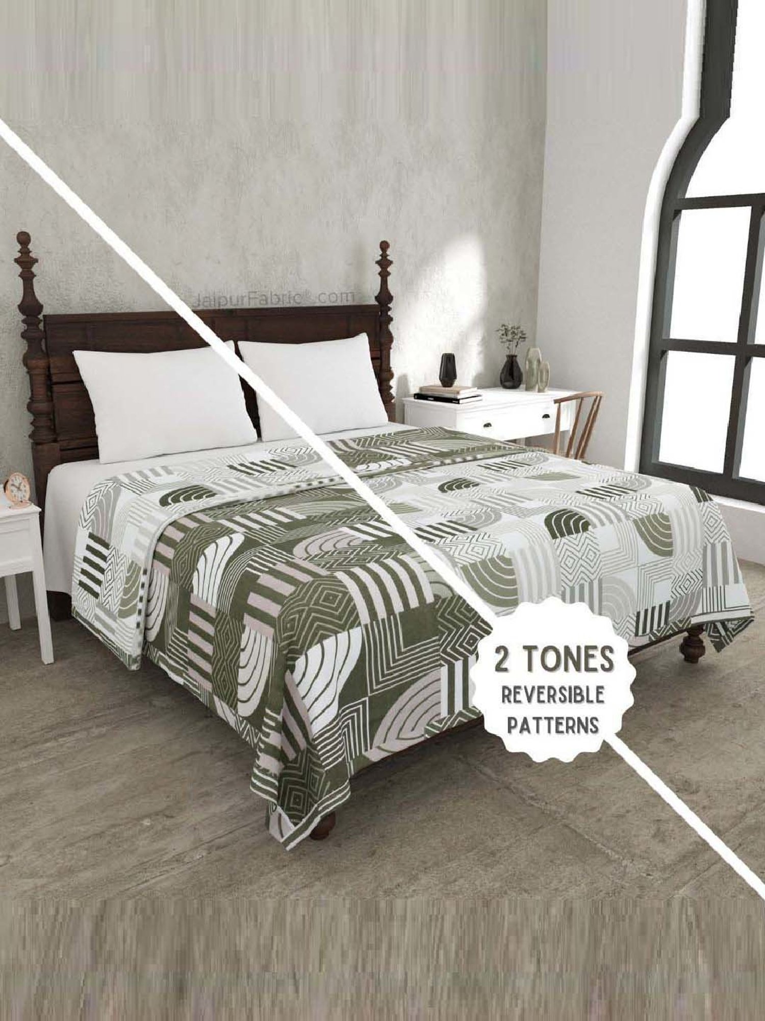 JaipurFabric Moss Green Mulmul Cotton 150 GSM Reversible Ac Dohar