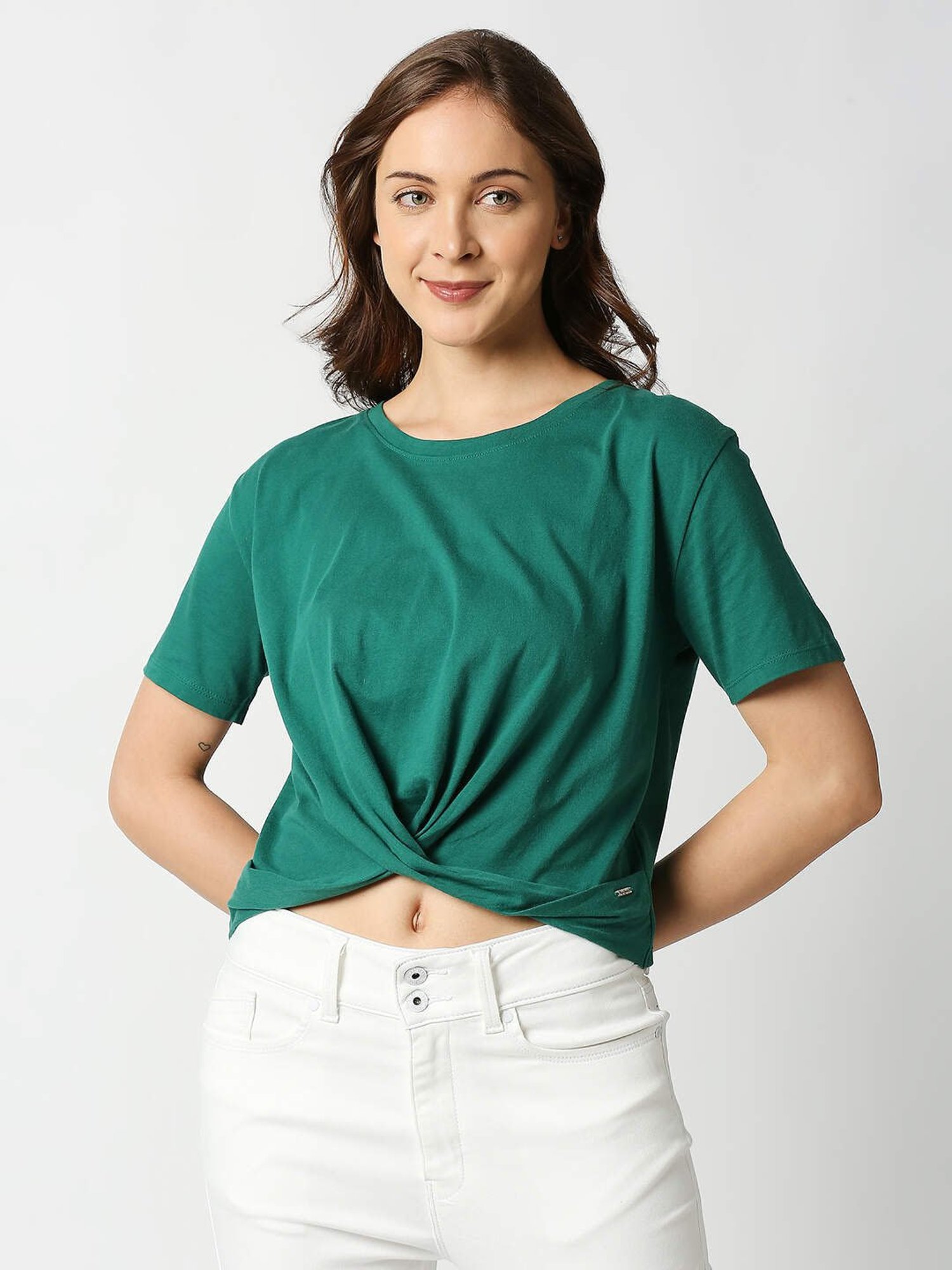 Pepe Jeans Green Regular Fit Crop Top