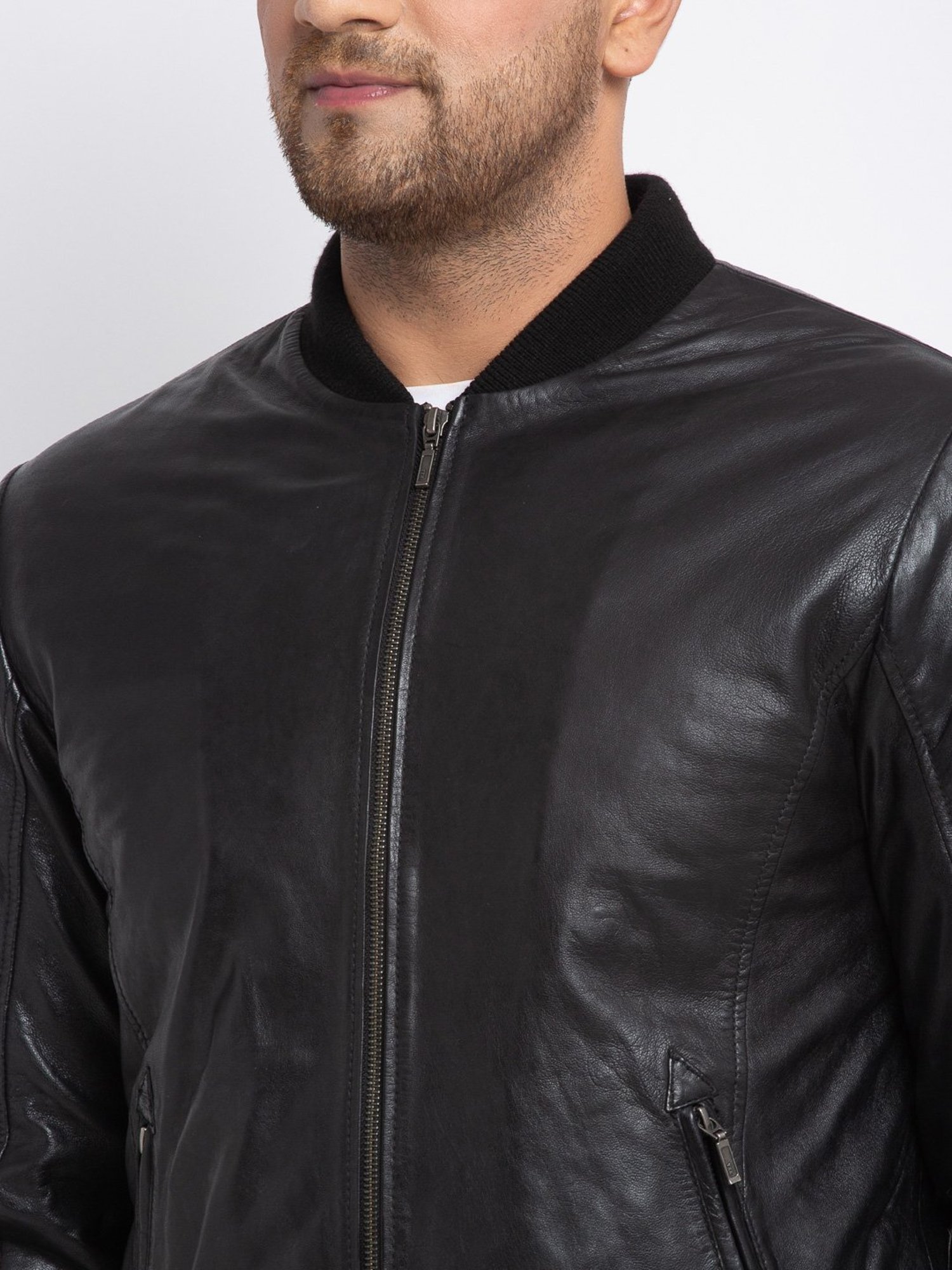 Teakwood Leathers Black Mandarin Collar Leather Jacket