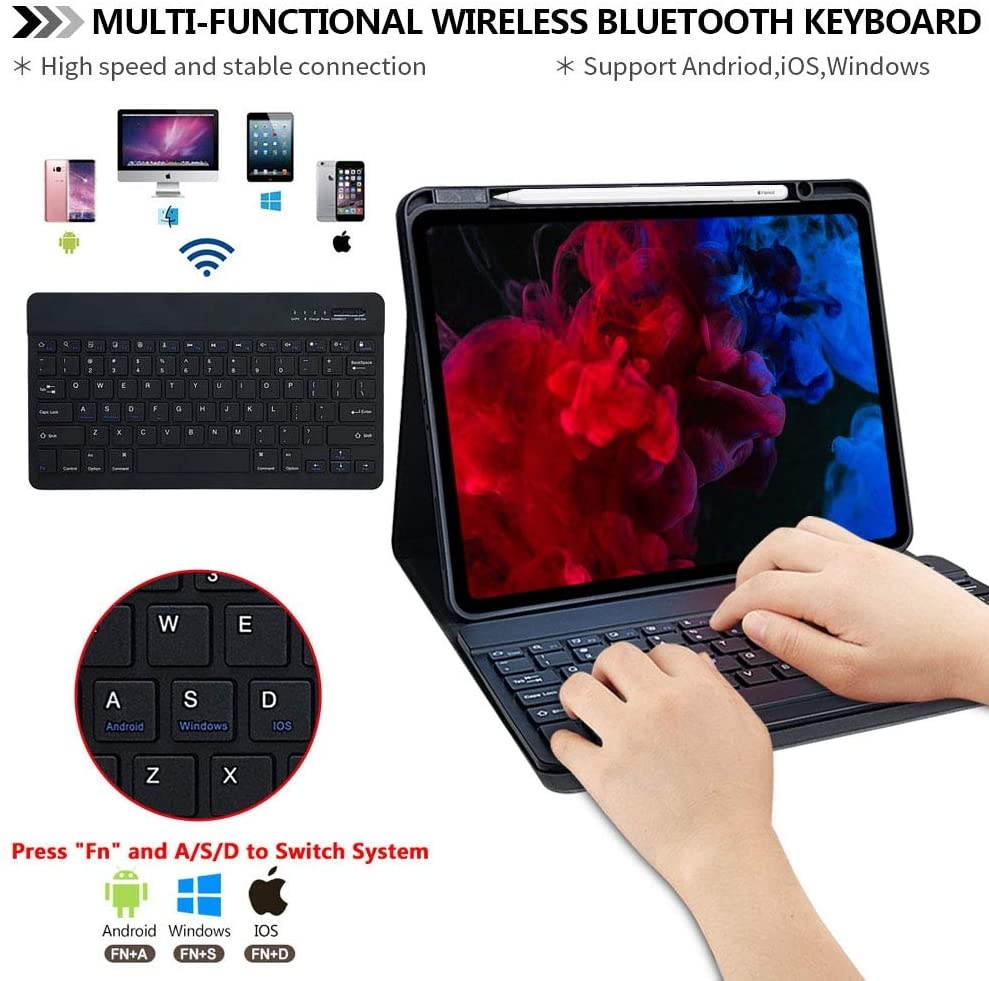 Keyboard Case for iPad Pro 12.9 4th Generation 2020(Model:A2229/A2069/A2032/A2233)-iPad 3rd Gen 2018 (Model Number: A1876/A2014/A1895)- iPad Pro 12.9 Wireless Keyboard Case with Pencil Holder