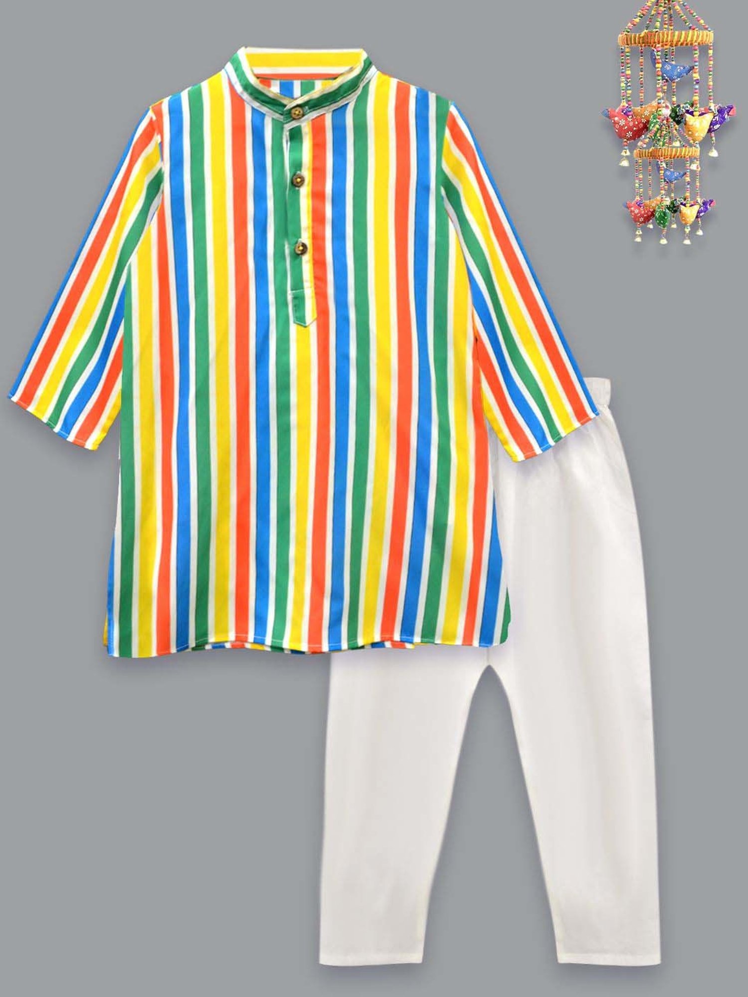 A.T.U.N. Boys Multicolor Printed Full Sleeves Kurta Set