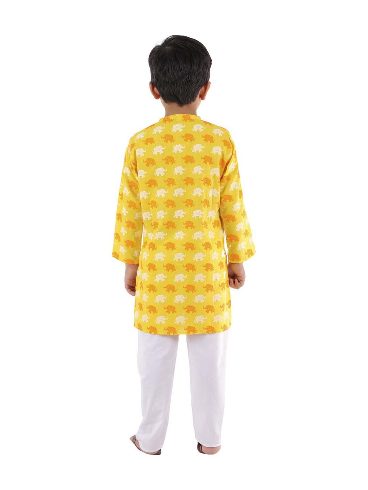 Ahhaaaa Kids Yellow & White Cotton Printed Kurta Set