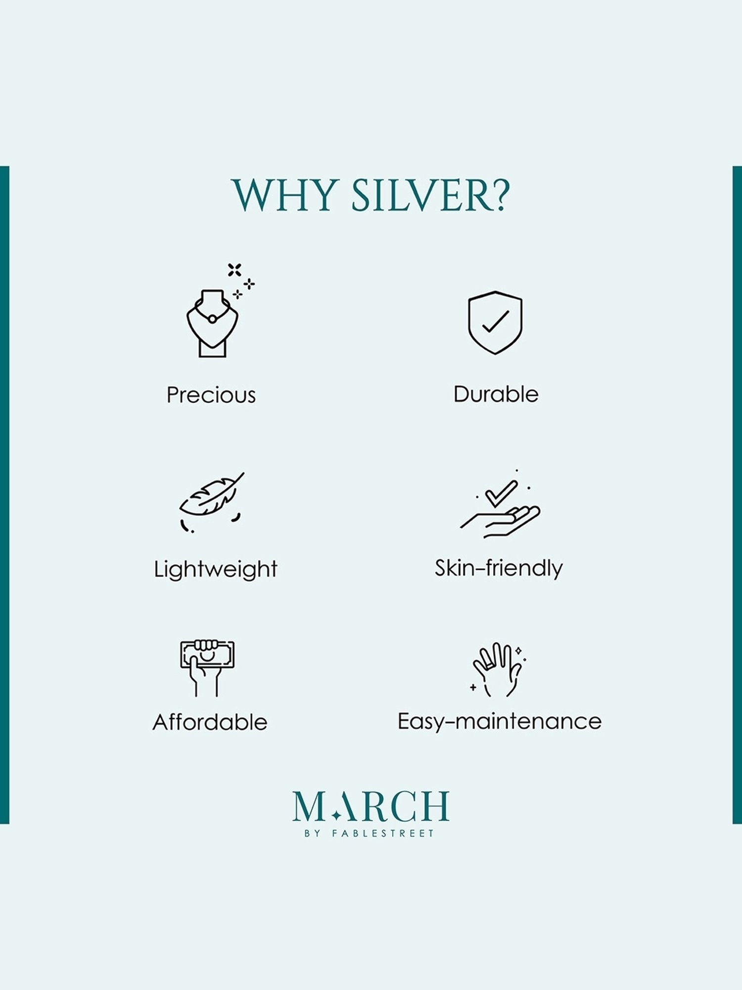 March by FableStreet 92.5 Sterling Silver Dangling Hearts Bracelet for Women