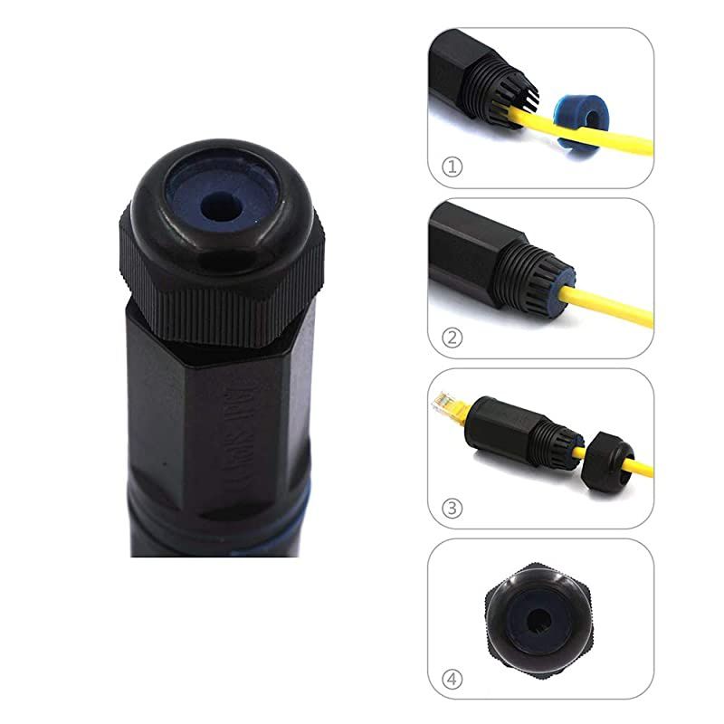 2Pack IP67 Waterproof RJ45 CAT6CAT5ECAT5 Female to Female Coupler Connector Shielded 8Pin for Ethernet LAN Cable