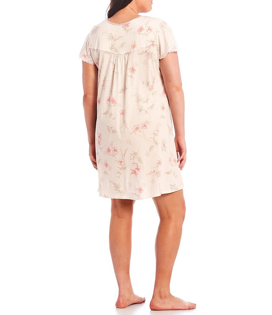 Miss Elaine Plus Floral Short Sleeve Knit Short Nightgown