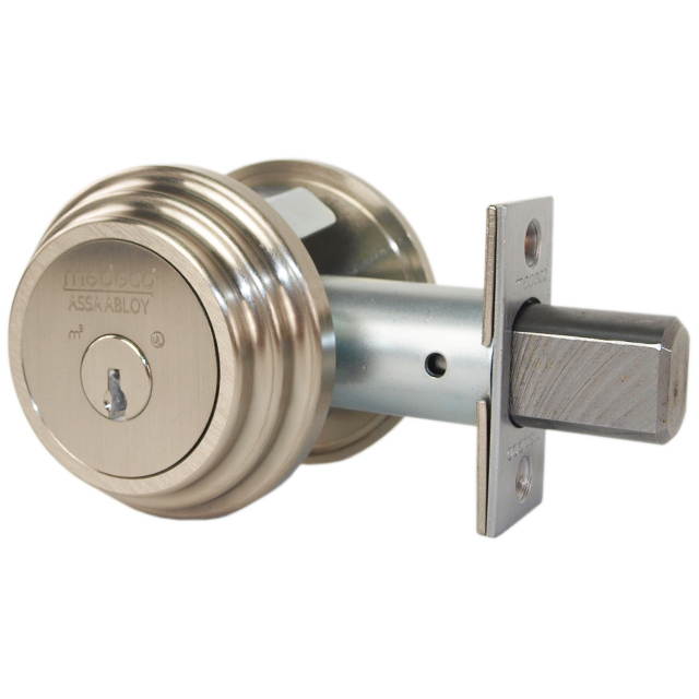Medeco Maxum 11-R523-619-DK Satin Nickel US15 Grade 1 Double Cylinder Tubular Deadlock Deadbolt With 2-3/8" Backset And 1" Faceplate, High Security M3 Gotham Keyway