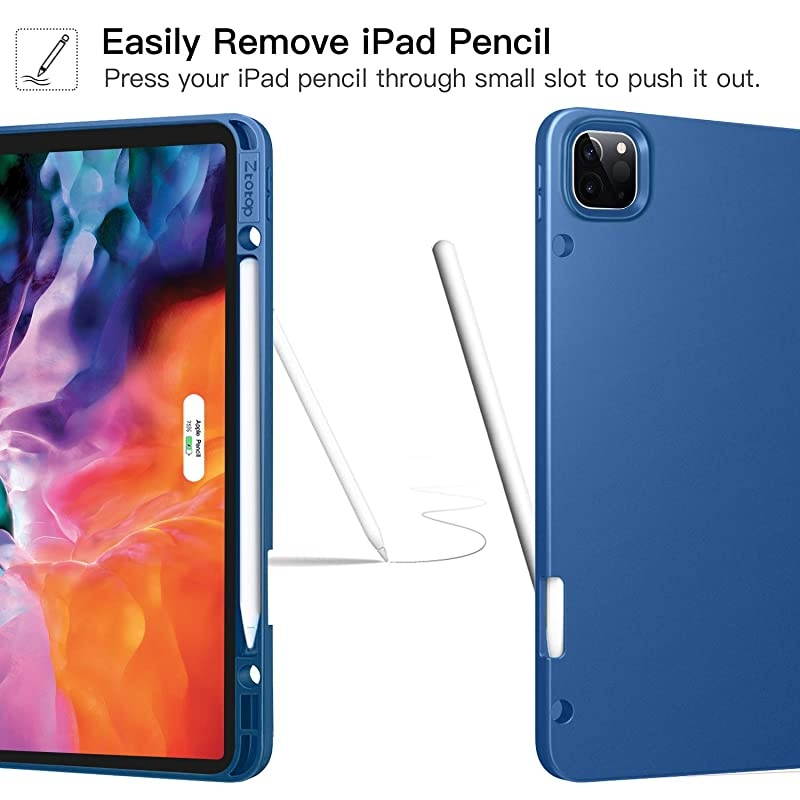 for New iPad Pro 129 Inch 4th 3rd Generation 20202018 with Pencil Holder Full Body Protective Rugged Shockproof Cover with Auto SleepWake Support 2nd Gen Pencil Charging Blue