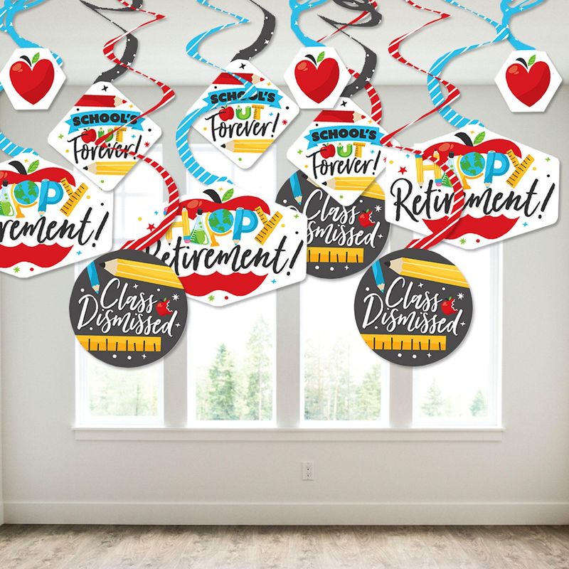 Big Dot of Happiness Teacher Retirement - Happy Retirement Party Hanging Decor - Party Decoration Swirls - Set of 40