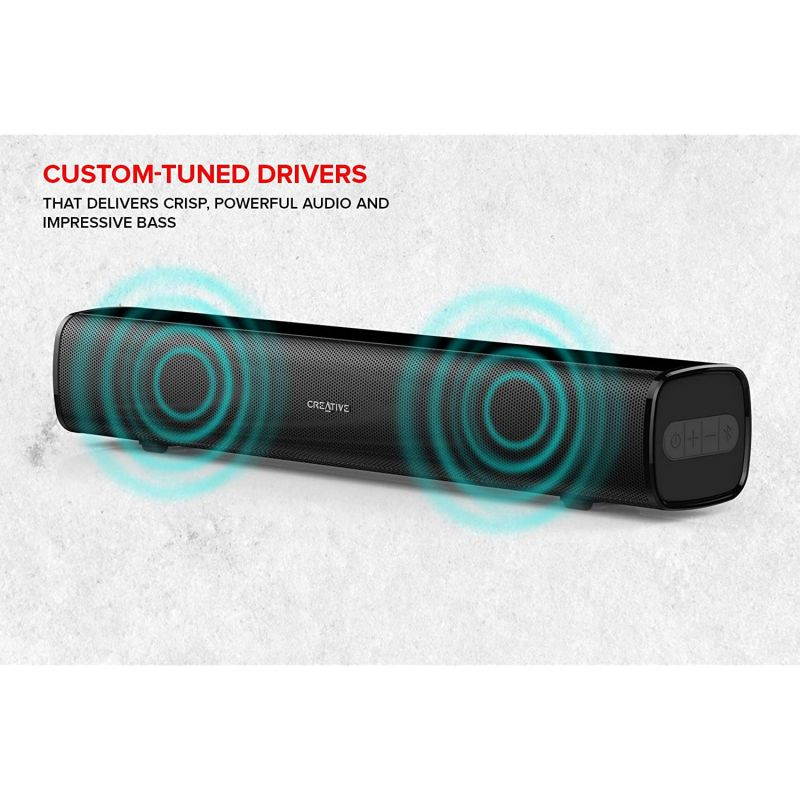 Creative Stage Air Portable and Compact Under-Monitor USB-Powered Soundbar for Computer, with Dual-Driver and Passive Radiator for Big Bass, Bluetooth and AUX-in, USB MP3, 6 Hours of Battery Life