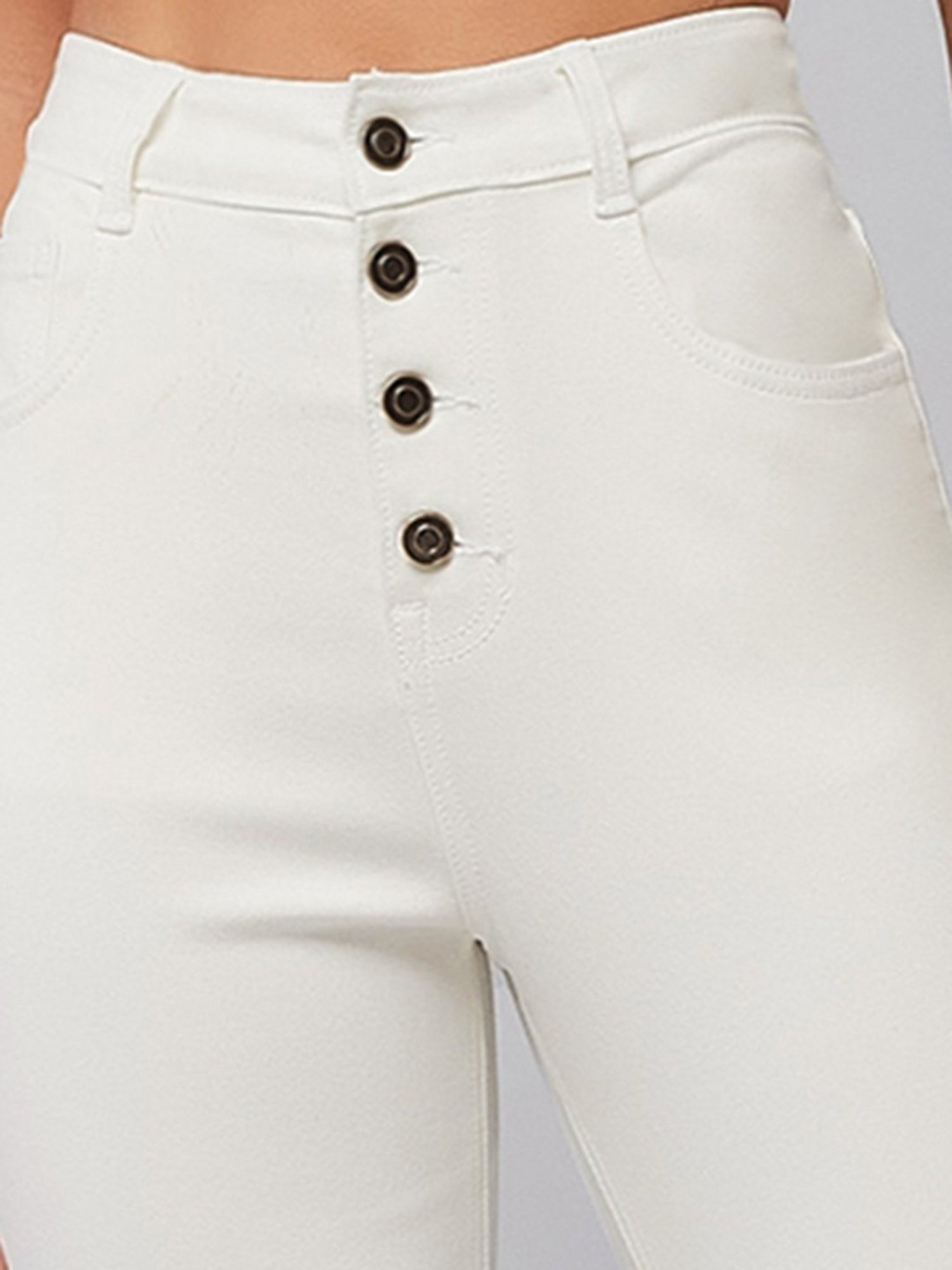 DOLCE CRUDO White High Rise Stretchable Jeans