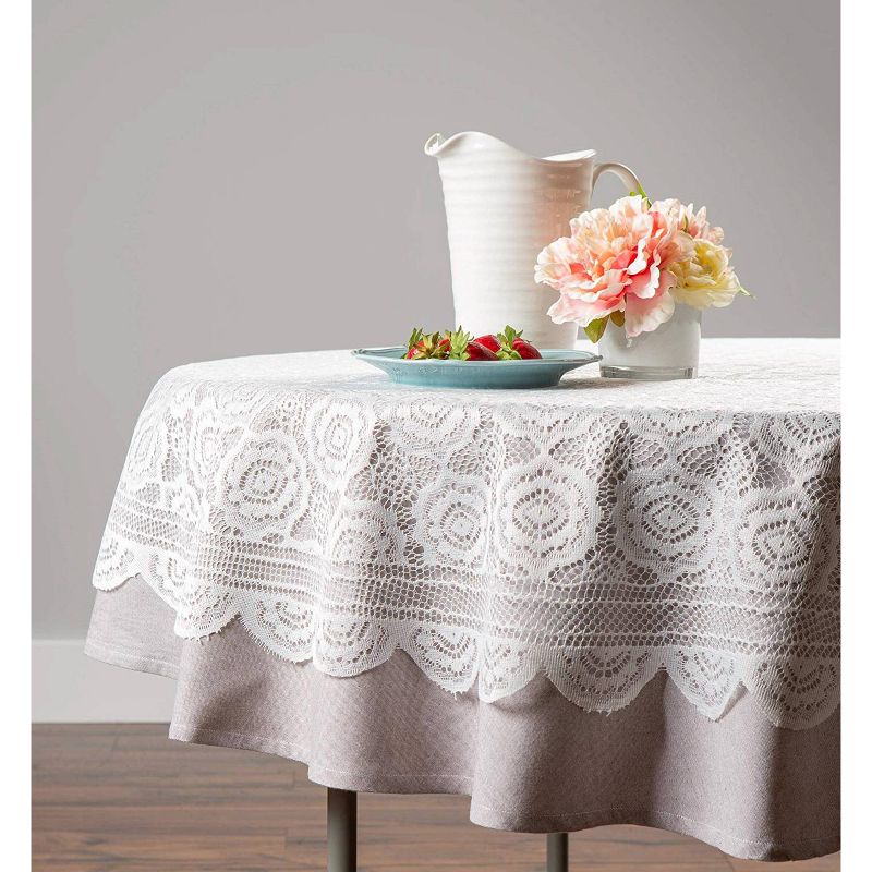 White Lace Floral Polyester Tablecloth (63"Round) - Design Imports