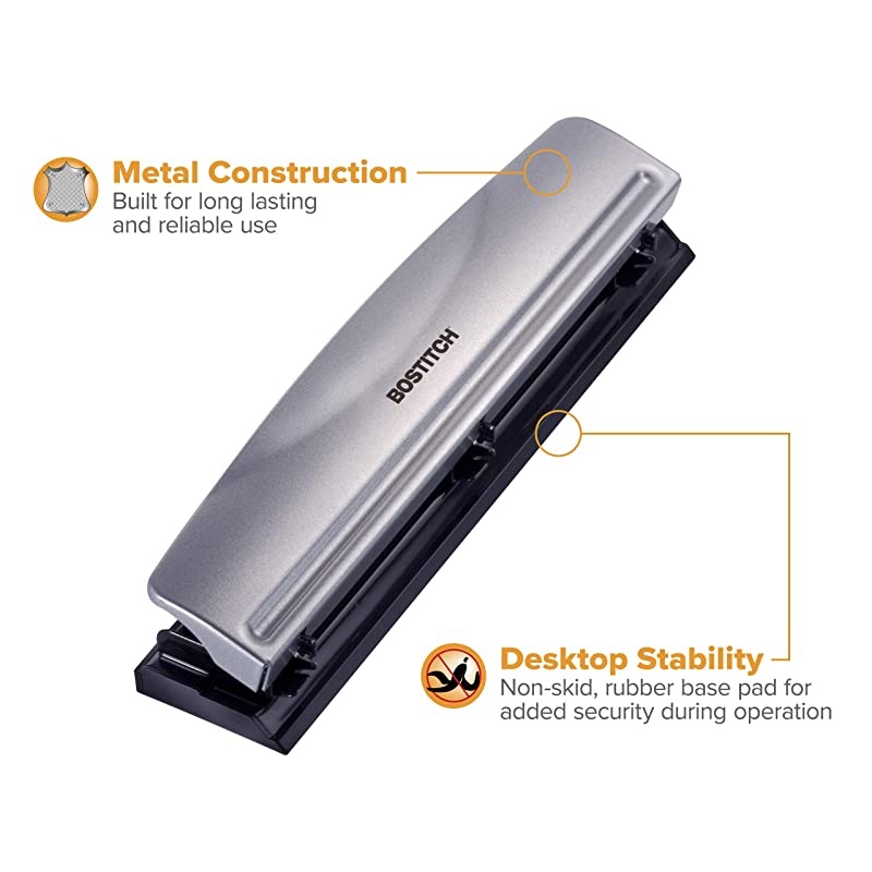 3 Hole Punch 12 Sheet Capacity Metal Silver 2Pack