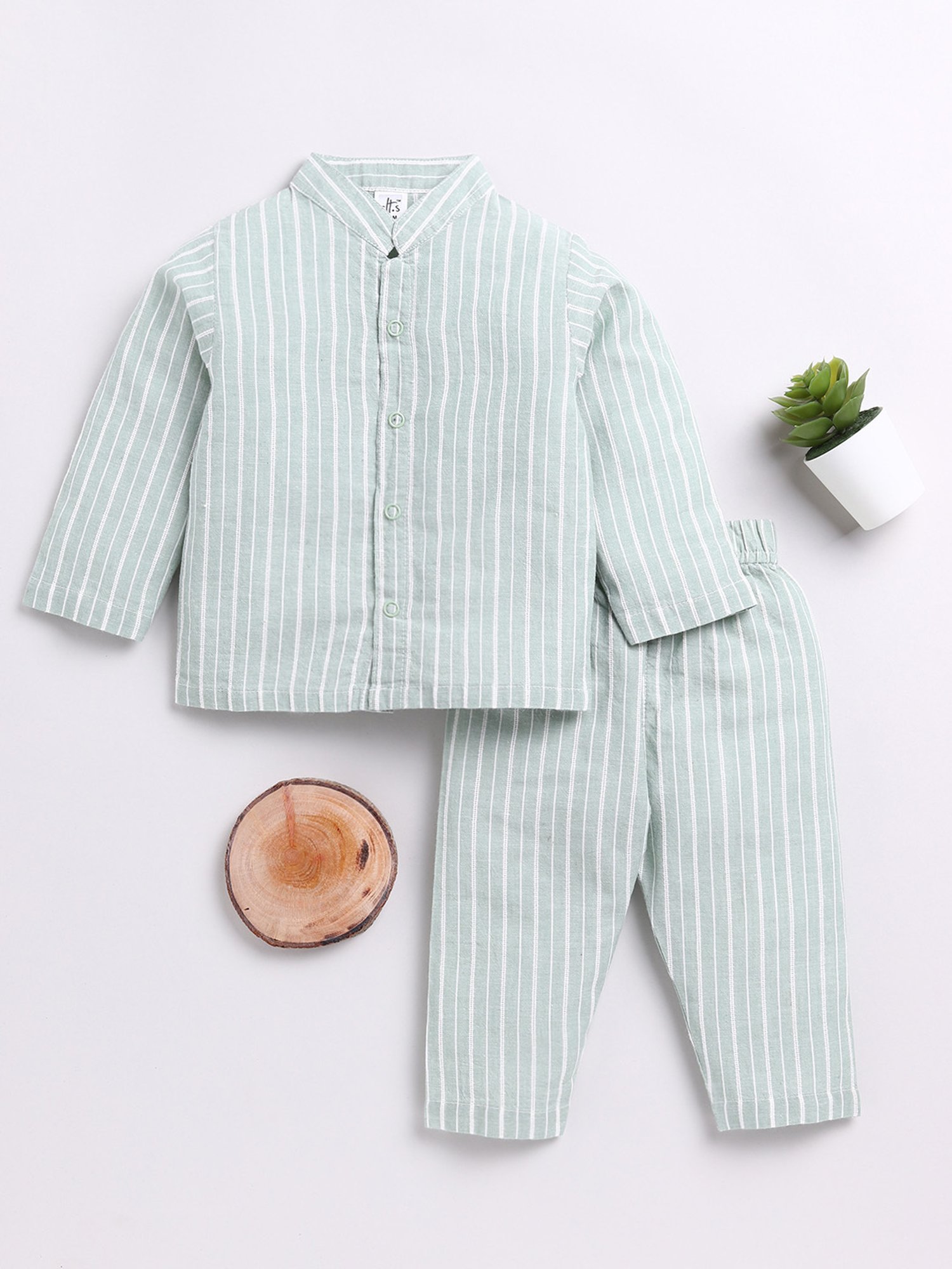 Clt.s Unisex Green Cotton Striped Co-ord Set