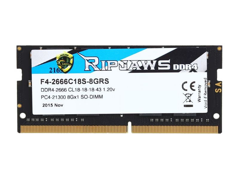 G.SKILL Ripjaws SO-DIMM 8GB 260-Pin DDR4 SO-DIMM DDR4 3200 (PC4 25600) Laptop Memory Model F4-3200C18S-8GRS