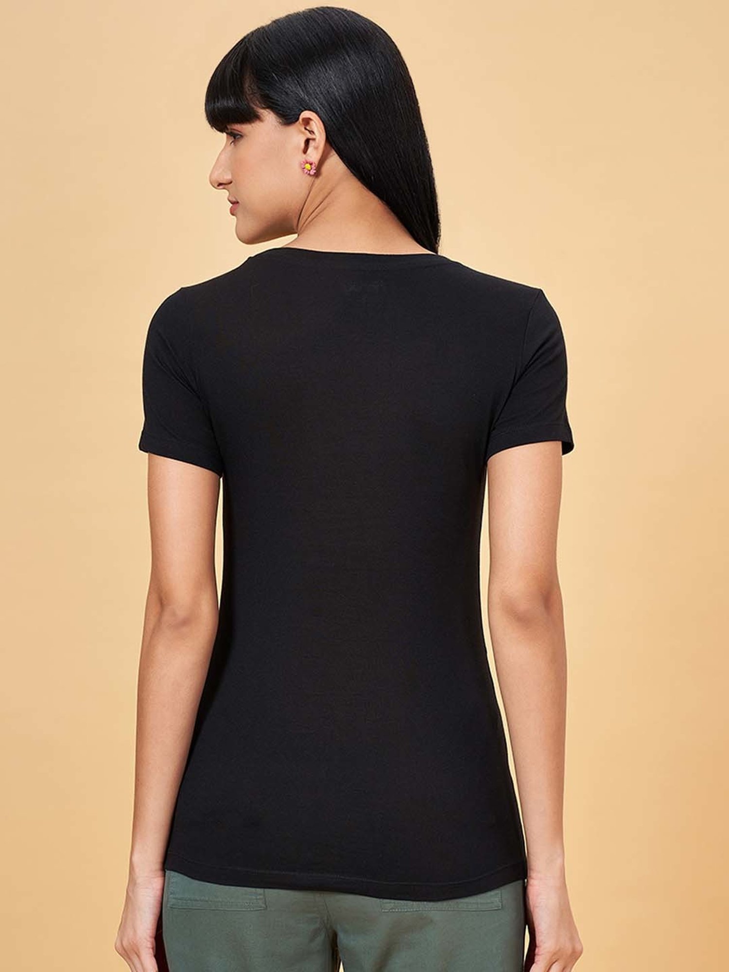 Honey by Pantaloons Black Cotton Printed T-Shirt