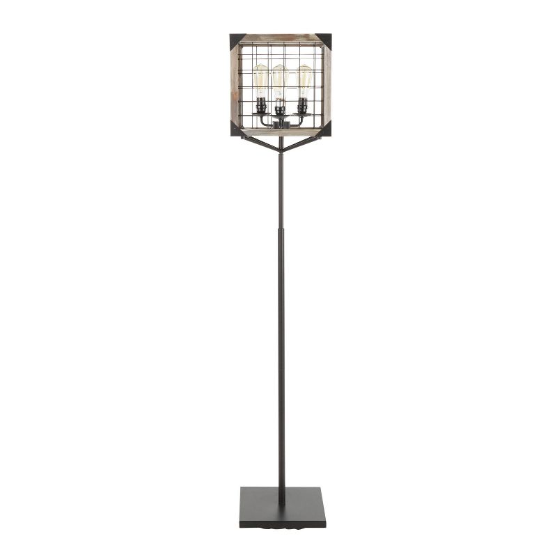 Orleans Industrial Floor Lamp with Metal and Wooden Wire Crate Shade Black (Includes LED Light Bulb) - LumiSource