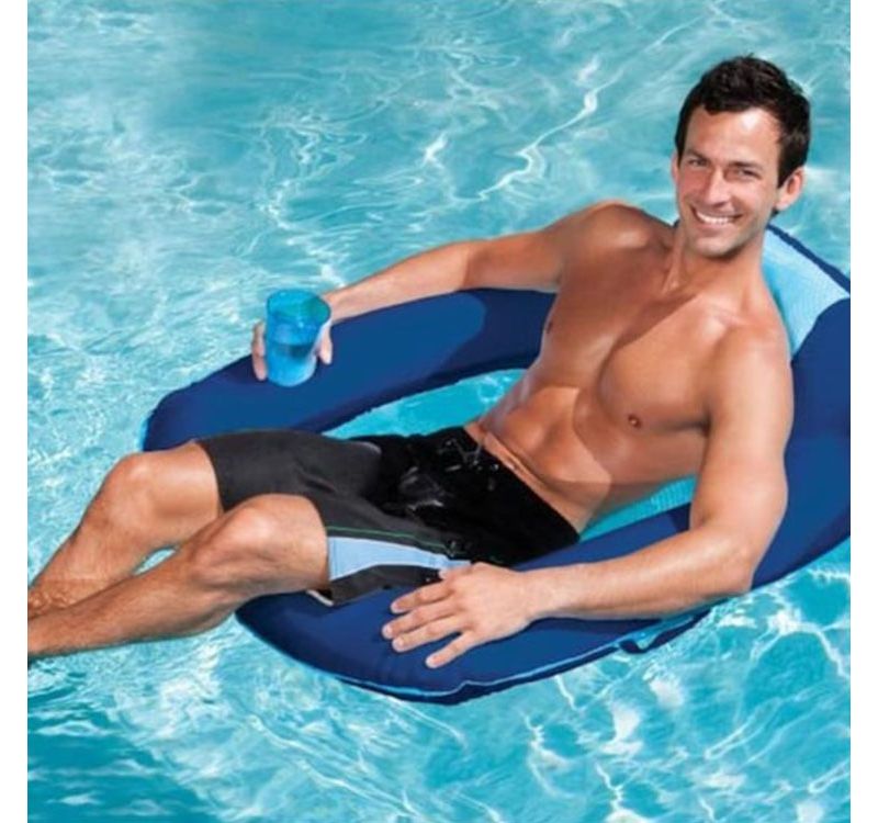 SwimWays 6060074 Spring Float SunSeat Comfortable Summertime Relaxation Lounge Seat with Cup Holder for Water Pool Lake River Ocean Pond Beach, Blue