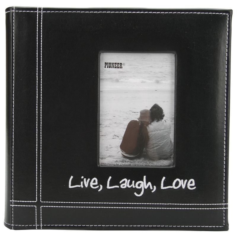 Pioneer Embroidered Stitched Leatherette Photo Album 9"X9"-Live, Laugh & Love - Black