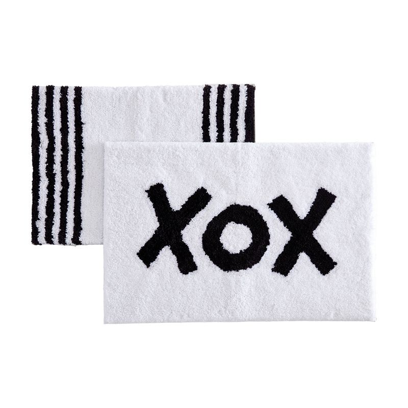 2pc Bold Striped Bath Rug Set White - Betseyville