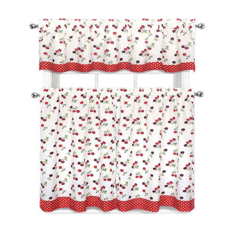Kate Aurora Holiday Living Classic Poinsettia Complete 3 Piece Christmas Kitchen Curtain Tier & Valance Set - 58 in. W x 36 in. L