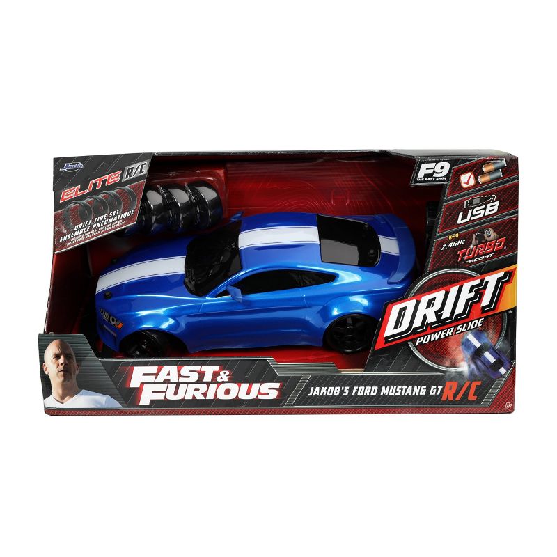 Fast & Furious Elite Drift RC Jakob's Ford Mustang GT Remote Control Vehicle 1:10 Scale-  Blue