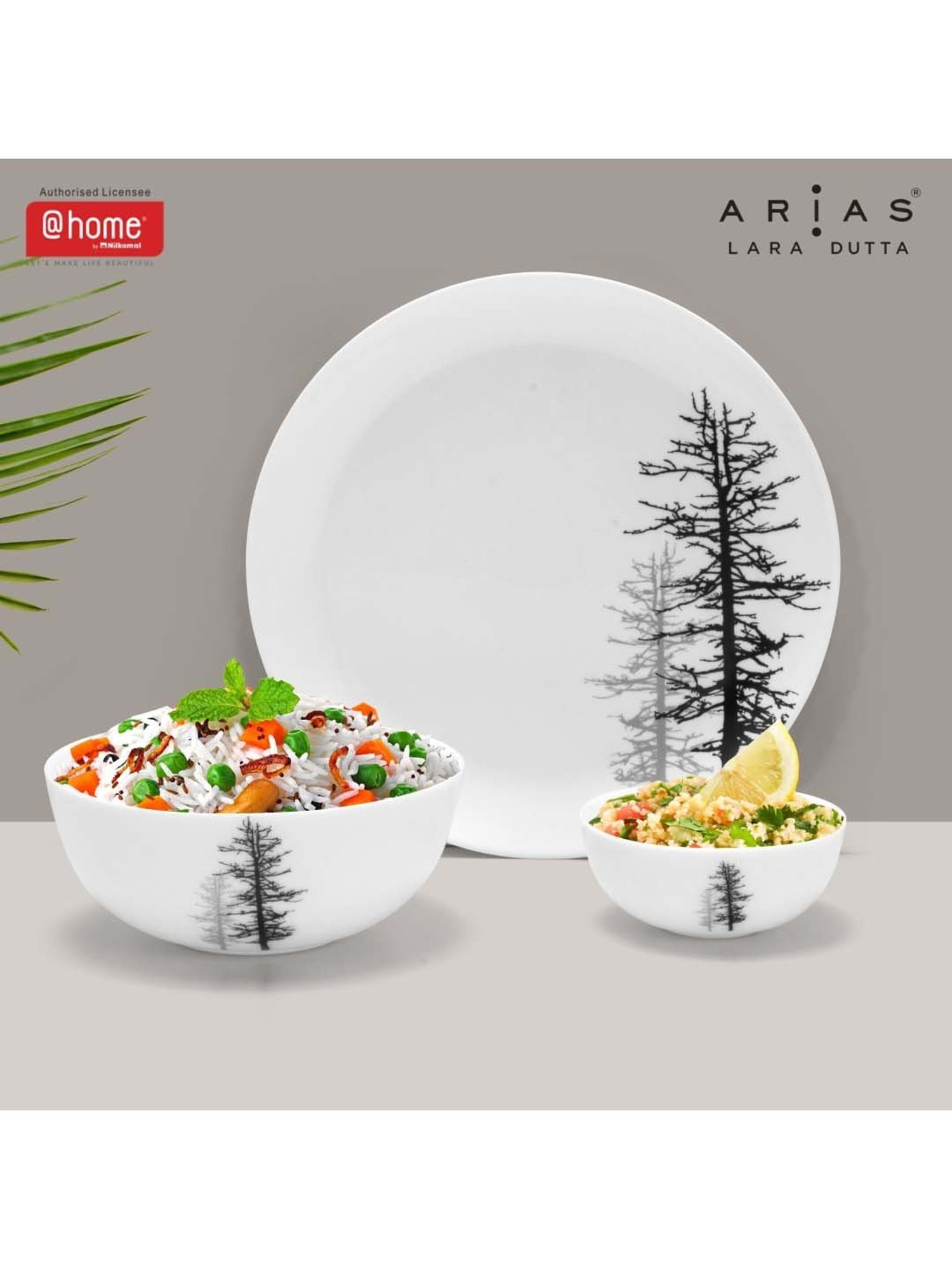 @home Moon Winter Forest White & Grey Glass Dinner Set