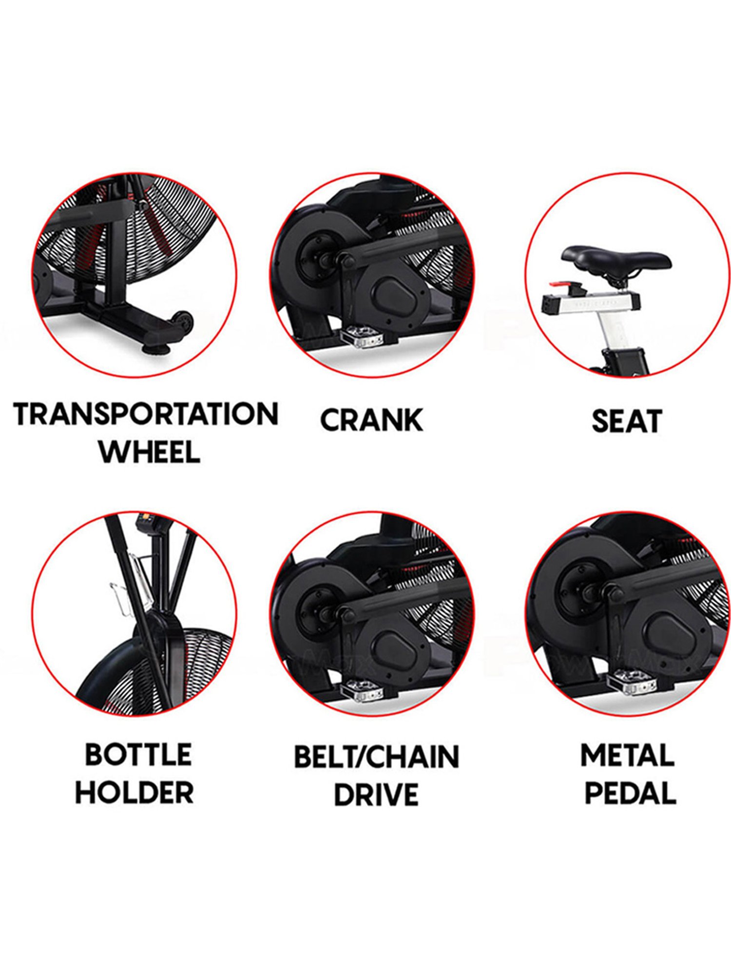 PowerMax Fitness BA-2500C Air Bike (Black)