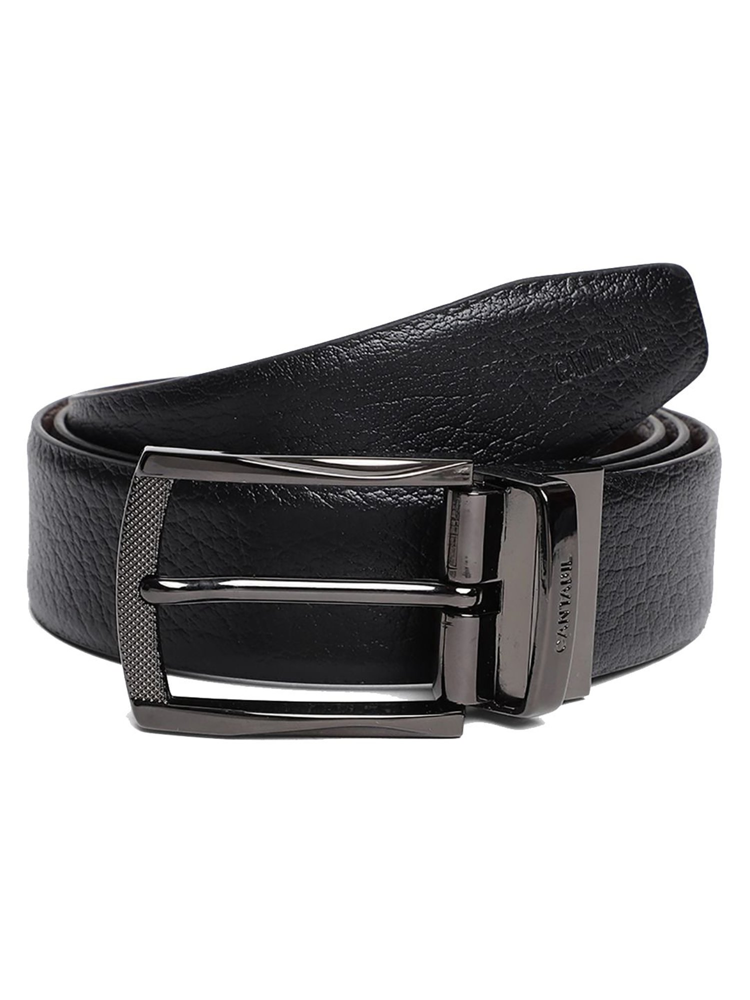 BELWABA Black Textured Formal Leather Belt for Men