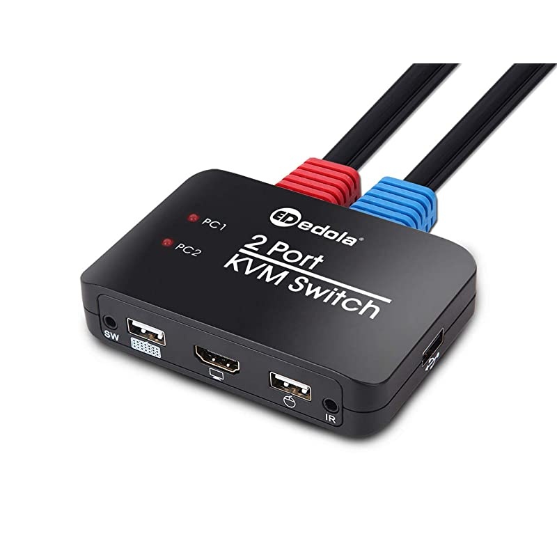 KVM Switch, 2 Port USB 2.0 HDMI Kvm Switch with Remote Control, 3.9ft KVM Cable for 2 PC Sharing Cables & USB Peripheral Support 4K@60Hz for Apple, Android, MAC Linux