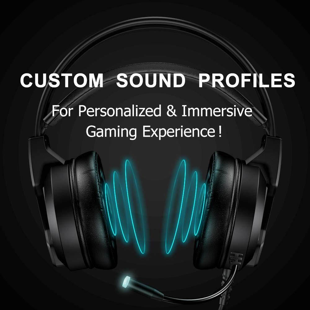 BENGOO GH1 Gaming Headset for PC, PS4 Gaming Console, USB 7.1 Surround Sound Gaming Headphones with Noise Canceling Mic, 4D Intelligent Vibration, Strong Bass, LED Light for Laptop Mac Games