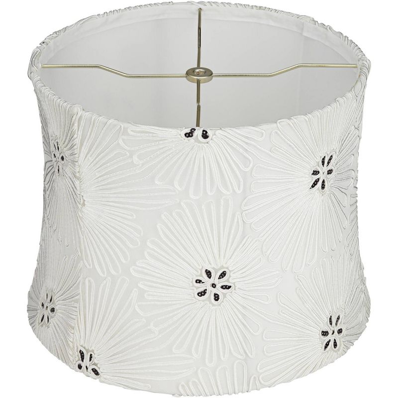Springcrest Marion White Floral Lace Medium Drum Lamp Shade 12" Top x 13" Bottom x 10" High (Spider) Replacement with Harp and Finial