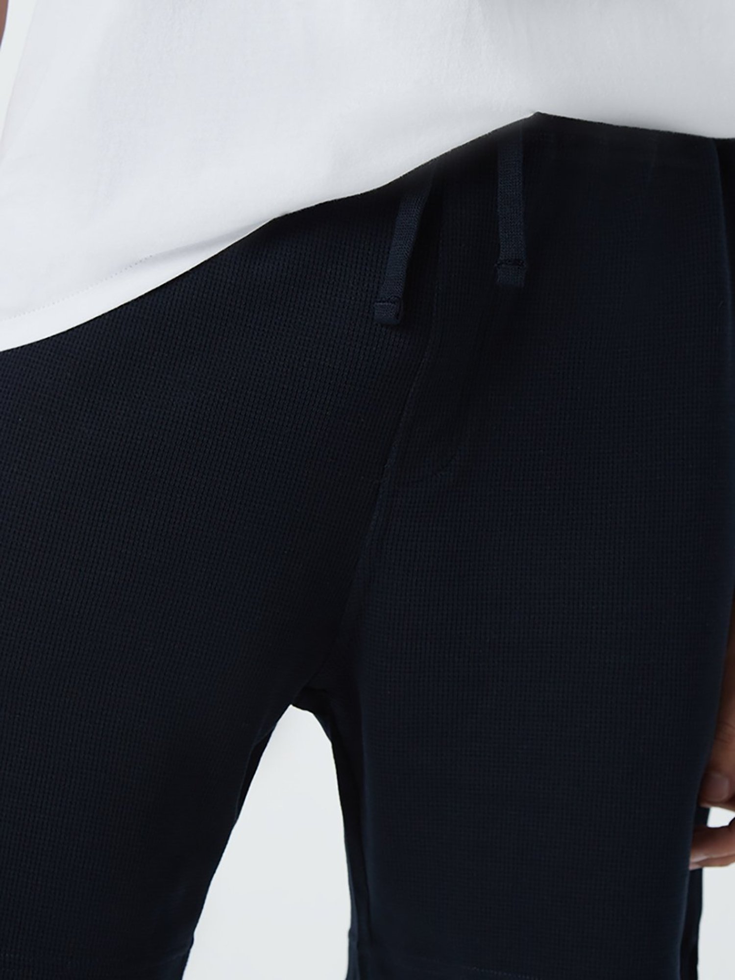 WES Lounge by Westside Navy Self-Textured Relaxed-Fit Shorts