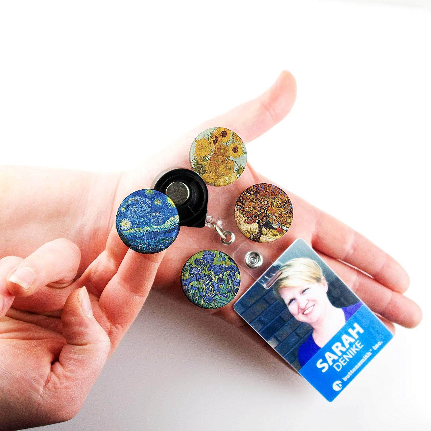 Buttonsmith Van Gogh Tinker Reel Retractable Key Reel With Belt Clip and 24 inch Heavy Duty Cord - Made in the USA, 1 Year Warranty