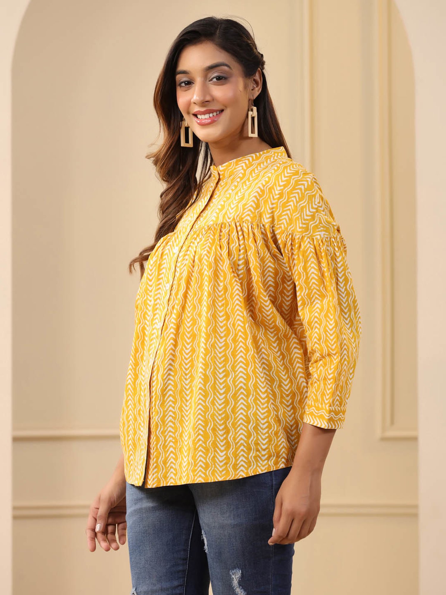 Jaipur Kurti Yellow Printed Top
