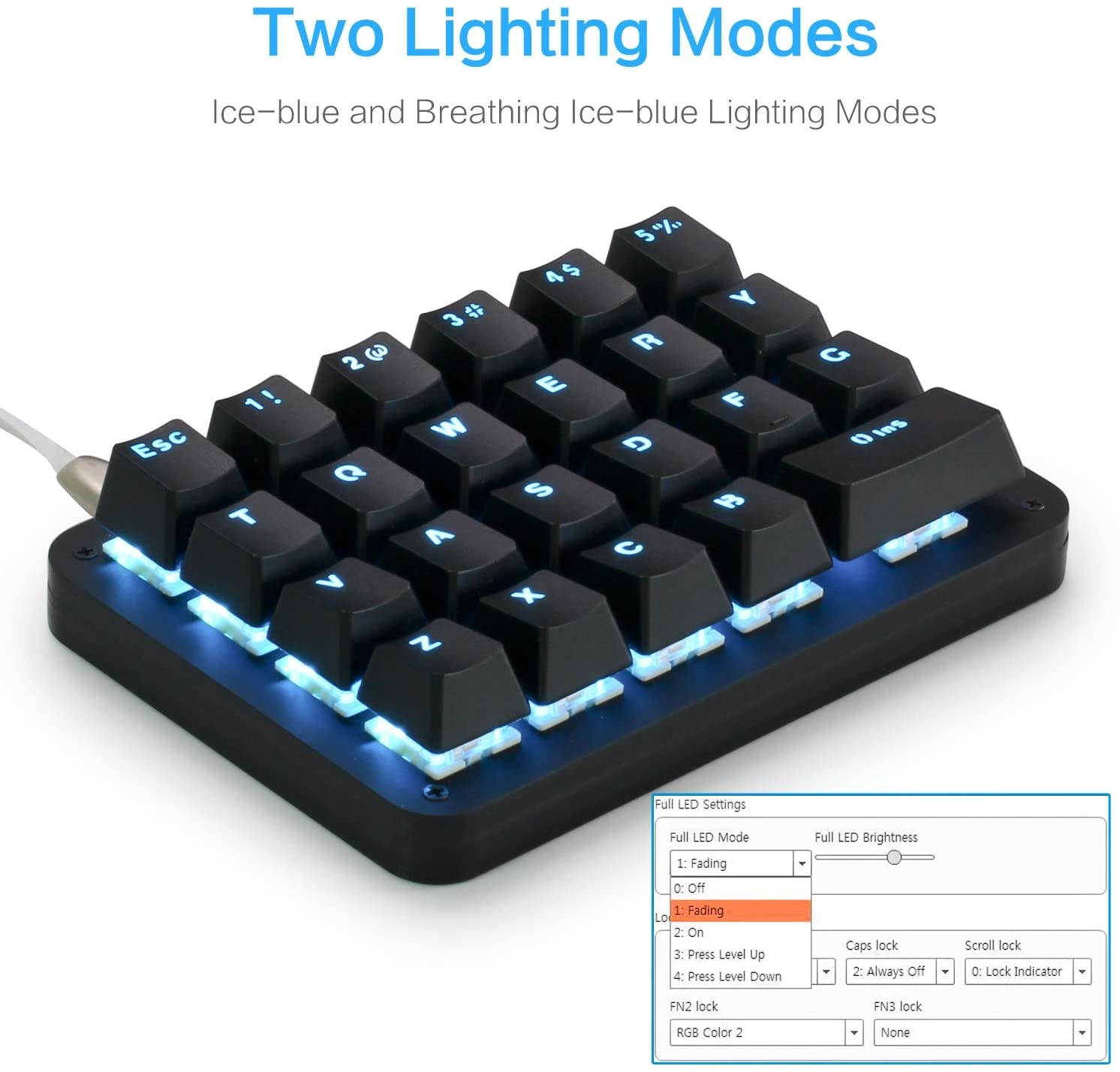 Koolertron One Handed Macro Mechanical Keyboard, Blue LED Backlit Portable Mini One-Handed Mechanical Gaming Keypad 23 Fully Programmable Keys Red Switches (Blue Backlit/Red switches)