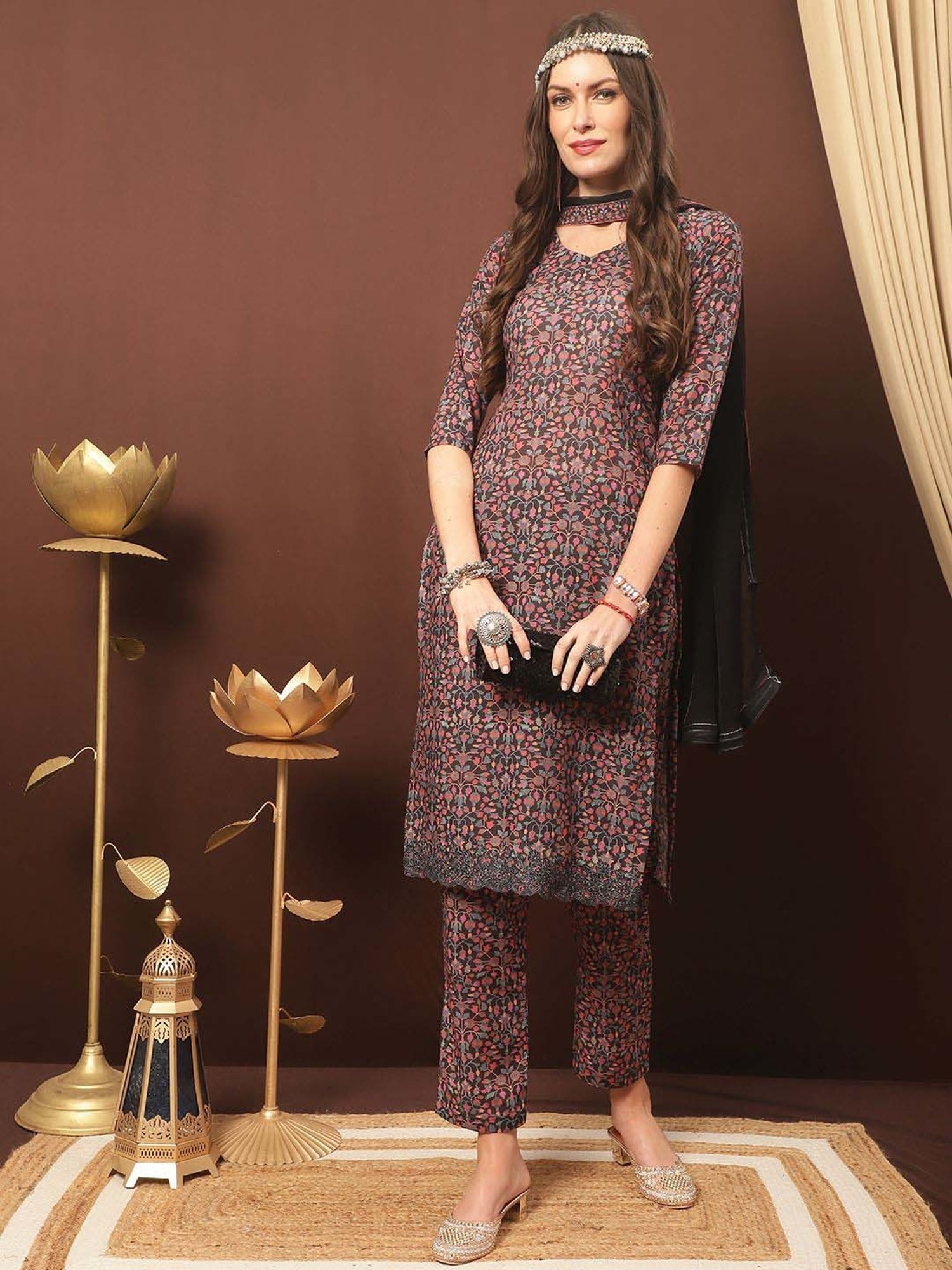 Stylee LIFESTYLE Black Printed Unstitched Dress Material