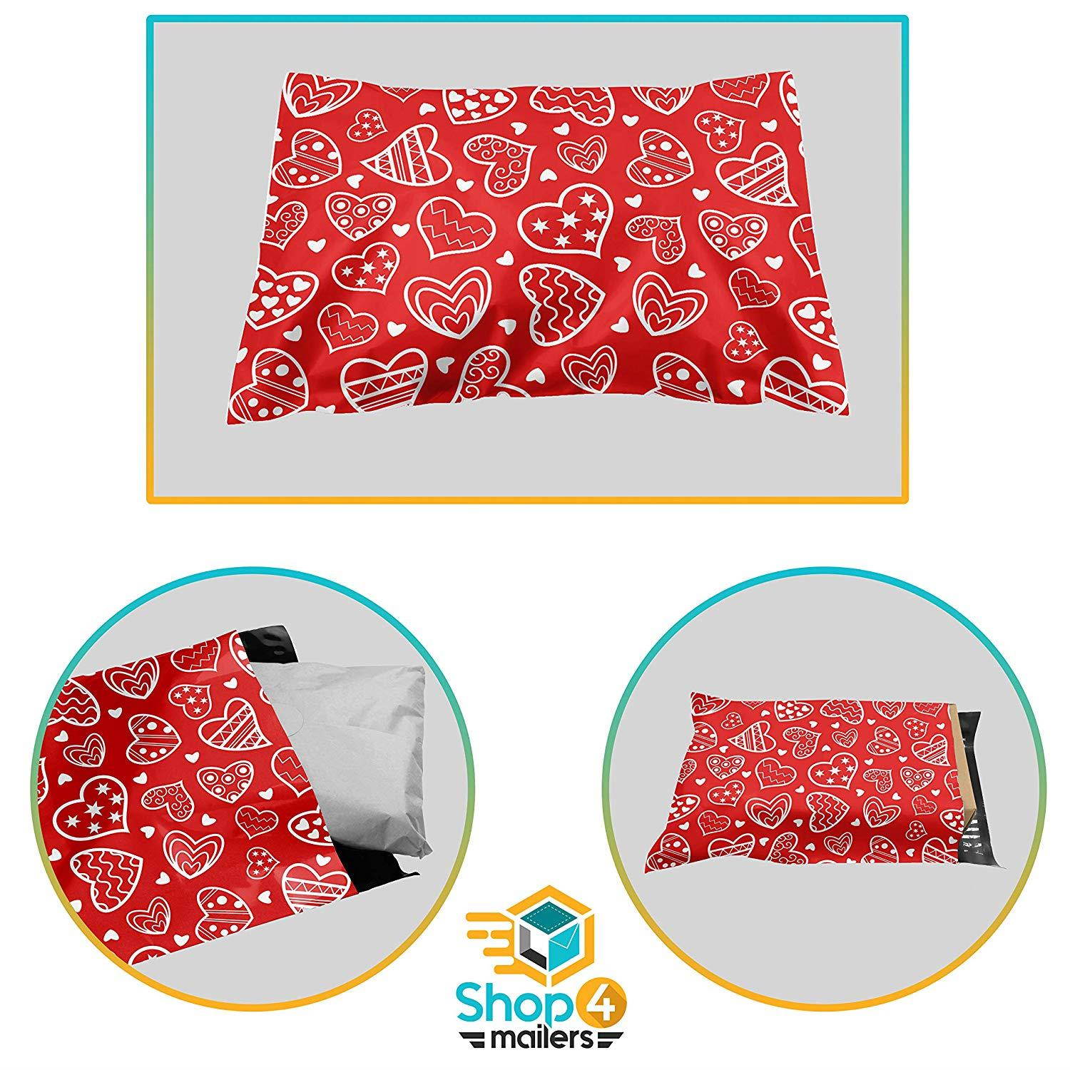 Shop4Mailers 10 x 13 Glossy Hearts Poly Bag Mailer Envelopes 2 Mil (100 Pack, Hearts)