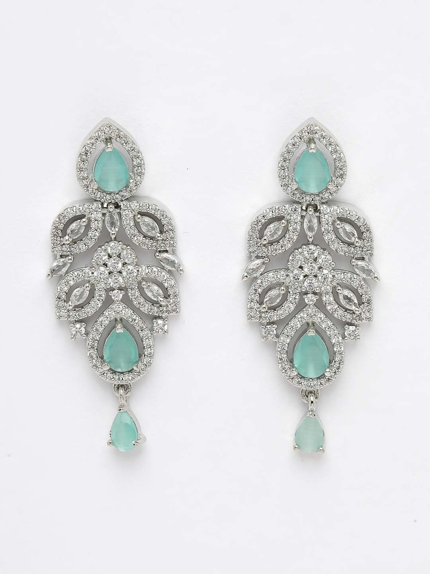 NVR Silver Plated Turquoise CZ Stone Handcrafted Jewellery Set For Women